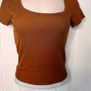 Small -  Copper Brown Ribbed double layered short sleeve top - Windsor